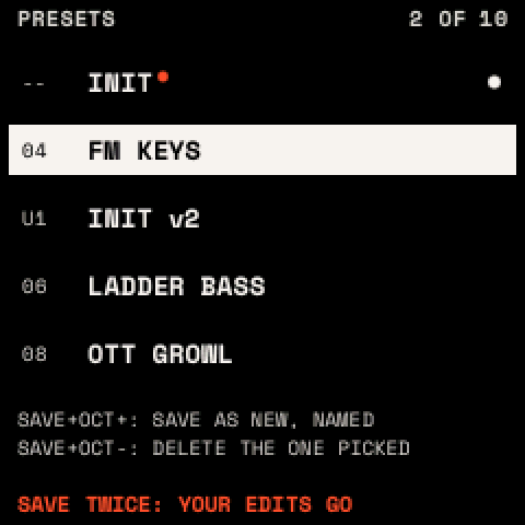 The presets list